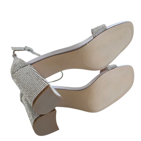 Steve Madden Size 8 Silver Rhinestone Block Heel Ankle Strap Sandals Heels - Picture 5 of 8